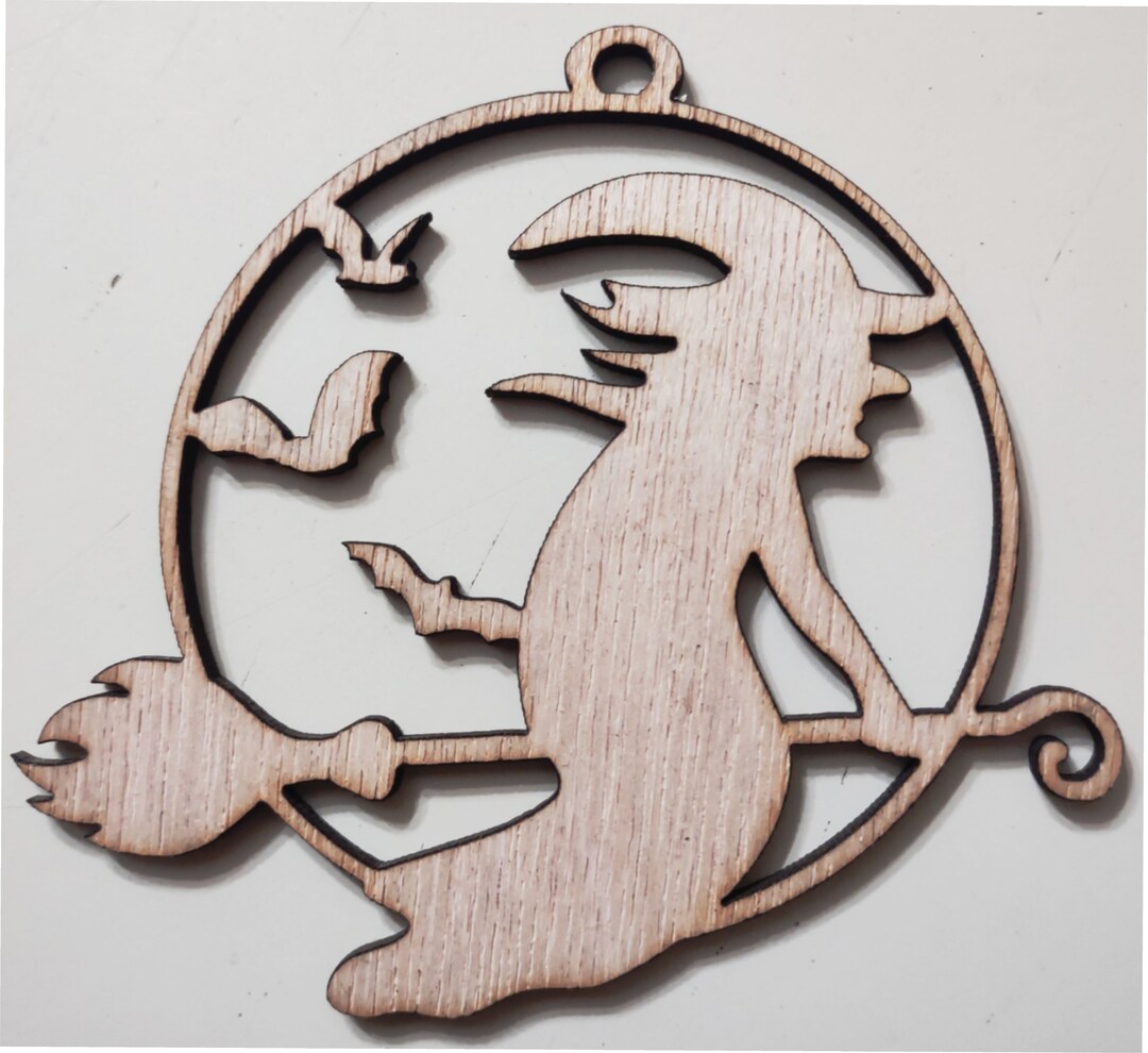 Witch on a Broom Halloween Ornament / Laser Cut Wood - Etsy