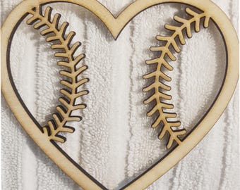 Heart with Baseball style stitching  (Large ) Wood Cut Out -  Laser Cut