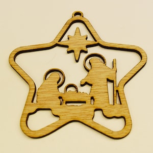 Star Shaped Nativity Ornament - Laser Cut Wood