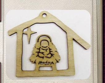 Nativity Manger Ornament - Laser Cut Wood