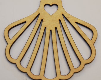 Seashell with Heart Wood Cut Out - Medium Laser Cut