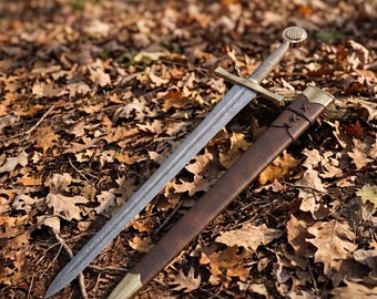 Hand Forged Medieval Fantasy Sword Replica, 5160 Carbon Steel Longsword with Scabbard, Handmade Collector Display Sword Gift