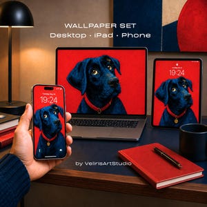 Red Dog Wallpaper Bundle, Blue Black Puppy Phone Background, Dog Lock Screen, iPad Desktop Digital Wallpaper