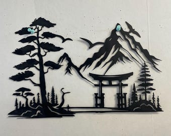 Cuadro de metal con paisaje japonés para pared