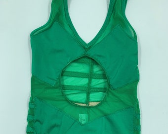 Child L emerald green specialty leotard with mesh and cut out
