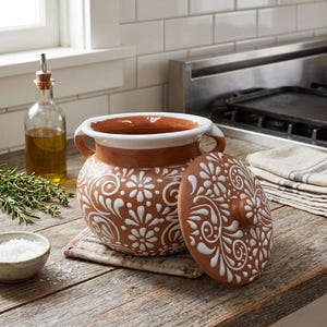 Rustic Ceramic Bean Pot – Brown White Artisan Pottery