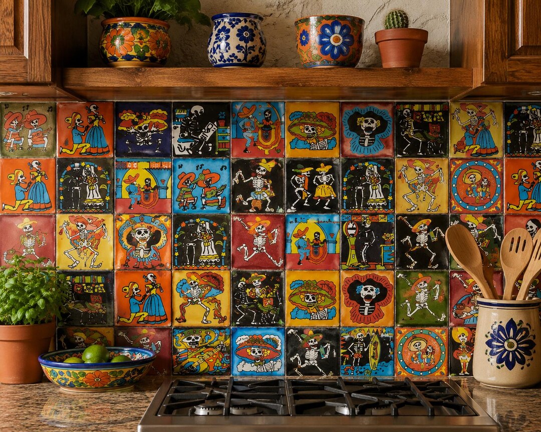 100 Handmade Mexican Style Mosaic Tiles – 2x2 Decorative Folk Art ...