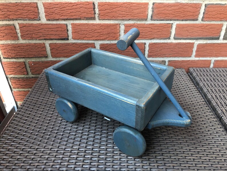 Vintage Blue Wooden Wagon for Dolls Plush Toys Handmade by Etsy
