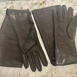 Textured Black 12 Button Stretch Gloves - Almost Reptilian Pattern - Spandex/Poly Long Gloves