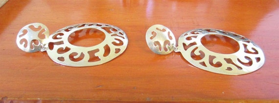 Large Sterling Silver Open Work Round Dangle Earr… - image 5