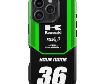 Kawasaki Tough MagSafe Handyhülle Personalisiert mit Name und Nummer Dirtbike Motocross Geschenk