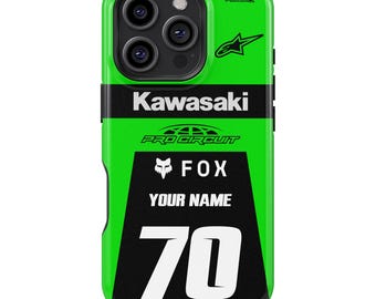Kawasaki Tough MagSafe Handyhülle Personalisiert mit Name und Nummer Dirtbike Motocross Geschenk