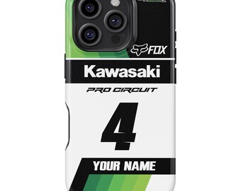 Kawasaki Tough MagSafe Handyhülle Personalisiert mit Name und Nummer Dirtbike Motocross Geschenk