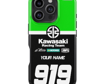 Kawasaki Tough MagSafe Handyhülle Personalisiert mit Name und Nummer Dirtbike Motocross Geschenk