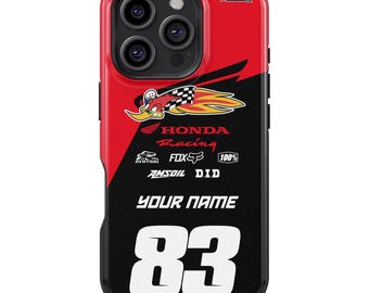 HONDA Tough MagSafe Handyhülle Personalisiert mit Ihrem Namen und Ihrer Nummer Dirtbike Motocross Geschenk