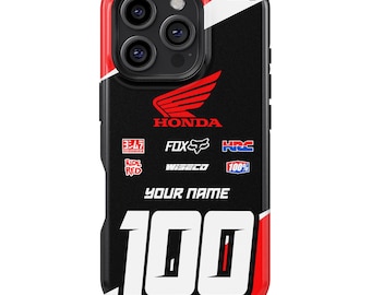 Custodia per telefono Honda Tough MagSafe personalizzata con il tuo nome e numero, regalo per motocross e cross