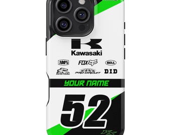 Kawasaki Tough MagSafe Handyhülle Personalisiert mit Name und Nummer Dirtbike Motocross Geschenk