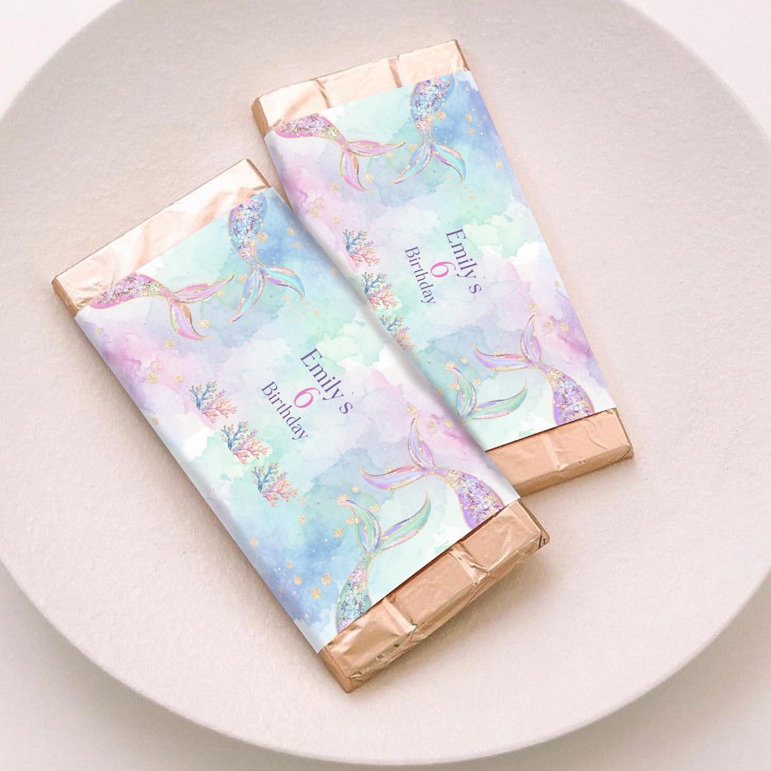 Editable Mermaid Candy Bar Wrappers - Watercolor Under the Sea Party ...