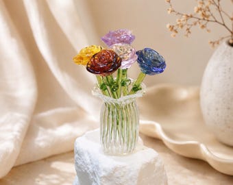 Mini Handgemachte Glas Rose Blume Stengel, kleine immer Rose Decor, Glas Blume Bouquet Einsatz, Geschenk für sie, Puppenhaus Blumendekor