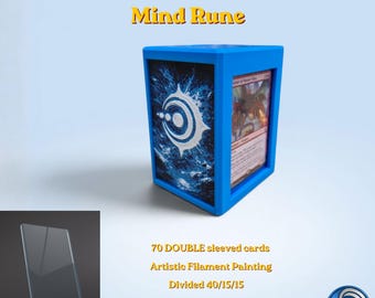 Caja magnética para mazos de TCG Glyphbound Mind Rune / Riftbound / Arte de HueForge / Compatible con Pokémon, Yu-Gi-Oh! y MTG Draft / 70 cartas con doble funda