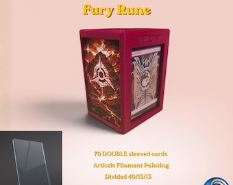 Caja magnética para mazos TCG Glyphbound Fury Rune / Riftbound / Arte de HueForge / Compatible con Pokémon, Yu-Gi-Oh! y MTG Draft / 70 cartas con doble funda