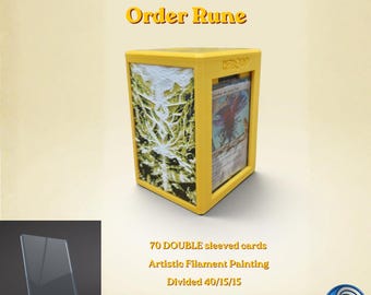 Caja para mazos de cartas coleccionables Glyphbound Order Rune con tapa magnética / Compatible con Riftbound: League of Legends, MTG Draft y más / 70 cartas con doble funda