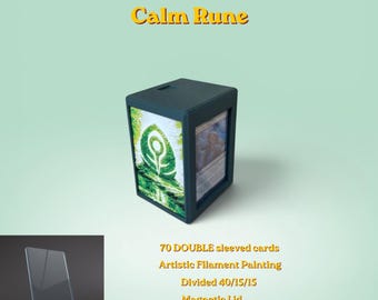 Caja para mazos de TCG Glyphbound Calm Rune con tapa magnética / Compatible con Riftbound: League of Legends, MTG Draft y más / 70 cartas con doble funda