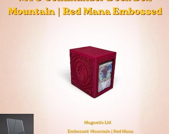 Caja para mazos Mountain MTG Red Mana / Commander EDH Vault / Magnetic Vault / Más de 100 cartas con doble funda / Para Magic the Gathering