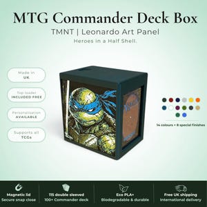 Leonardo TMNT MTG-lekbox | Mutant Ninja Turtles Commander EDH Vault | Magnetisk | Magic the Gathering