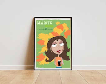 Sláinte Bitches Print, Funny Irish Wall Art, Ireland Map Illustration (Digital Download)