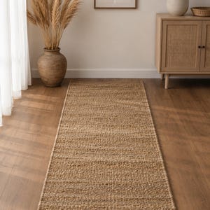 Handwoven Hemp Runner Rug - Handmade Natural Hemp Jute Area Rug Eco-Friendly Geometric Boho Farmhouse Decor, Custom Size Woven Textured Rug