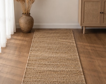Handwoven Hemp Runner Rug - Handmade Natural Hemp Jute Area Rug Eco-Friendly Geometric Boho Farmhouse Decor, Custom Size Woven Textured Rug