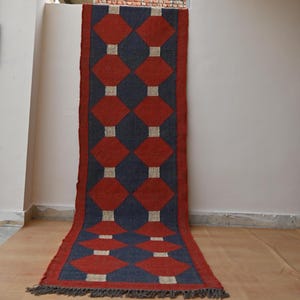 Kelim Läufer Teppich - Vintage Roter Teppich Handgewebter Jute Läufer Wolle Treppenläufer Handgewebter Outdoor Indoor Teppich