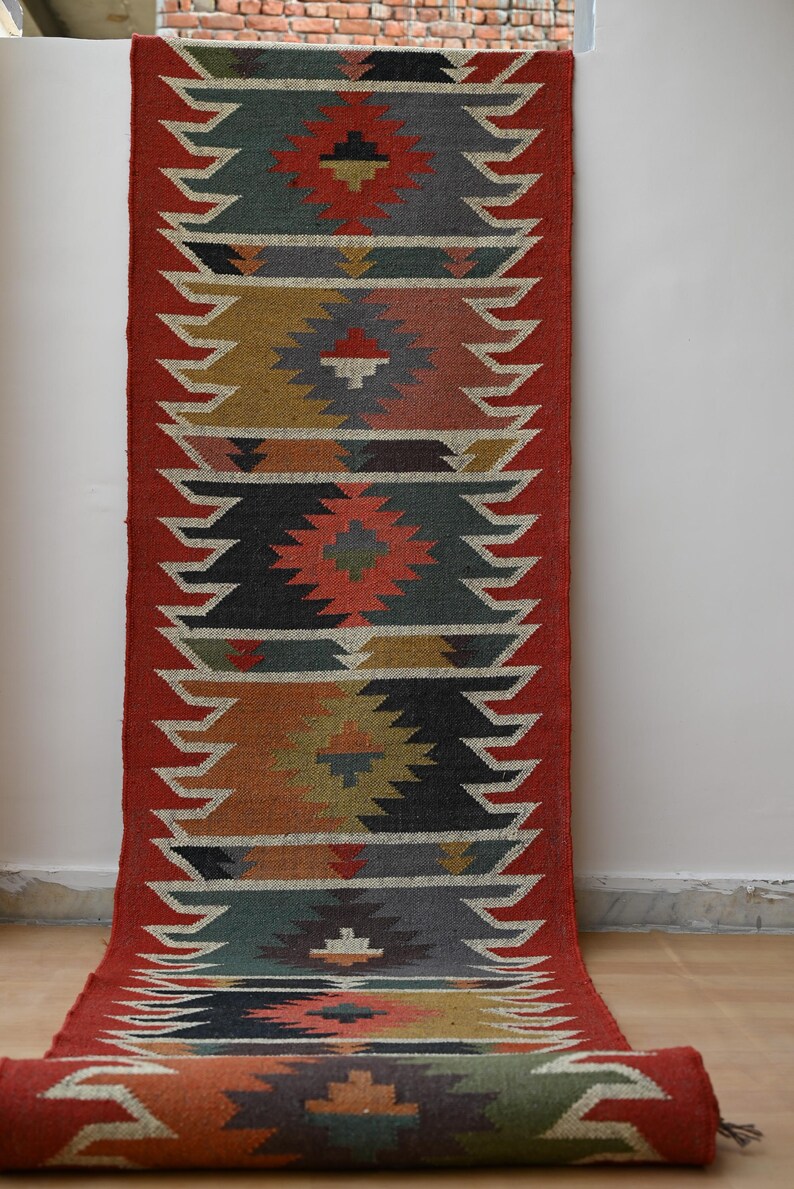 Stair Runner Rug Pattern Multicolor Kilim Runner - Handmade Wool Jute . Modern Turkish Hallway ...