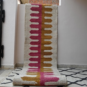 Handwoven Hemp Runner Rug - Vintage pink Stair Runner Handmade Jute Area Rug Flatweave Hallway Boho Tirbal Entryway Indoor Farmhouse Runner
