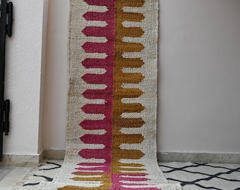 Handwoven Hemp Runner Rug - Vintage pink Stair Runner Handmade Jute Area Rug Flatweave Hallway Boho Tirbal Entryway Indoor Farmhouse Runner