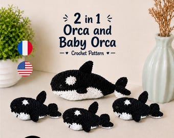 Haakpatroon voor een orka en baby-orka (PDF) | Eenvoudige amigurumi-handleiding (digitale download)