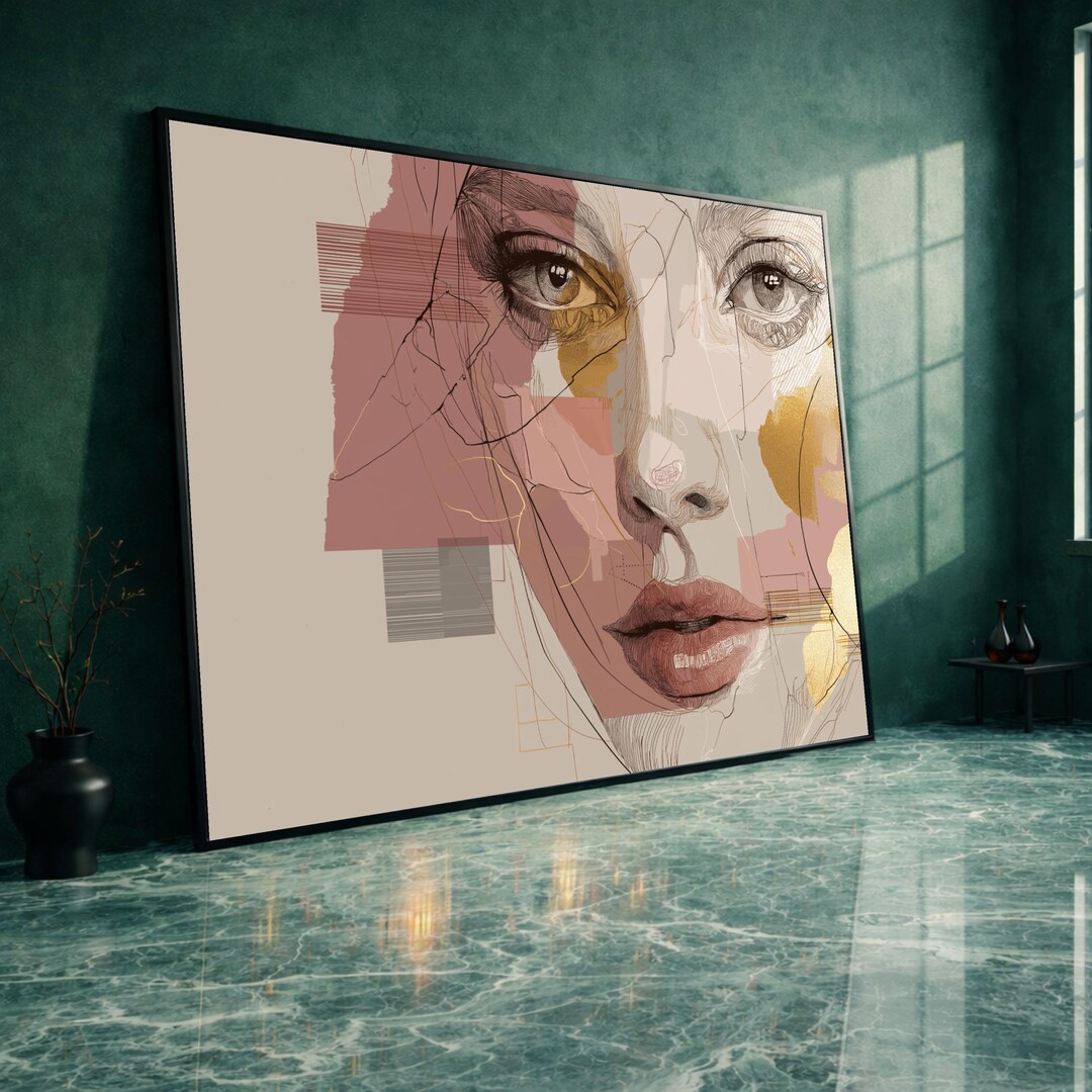 Modern Abstract Female Portrait Canvas, Contemporary Face Wall Art ...