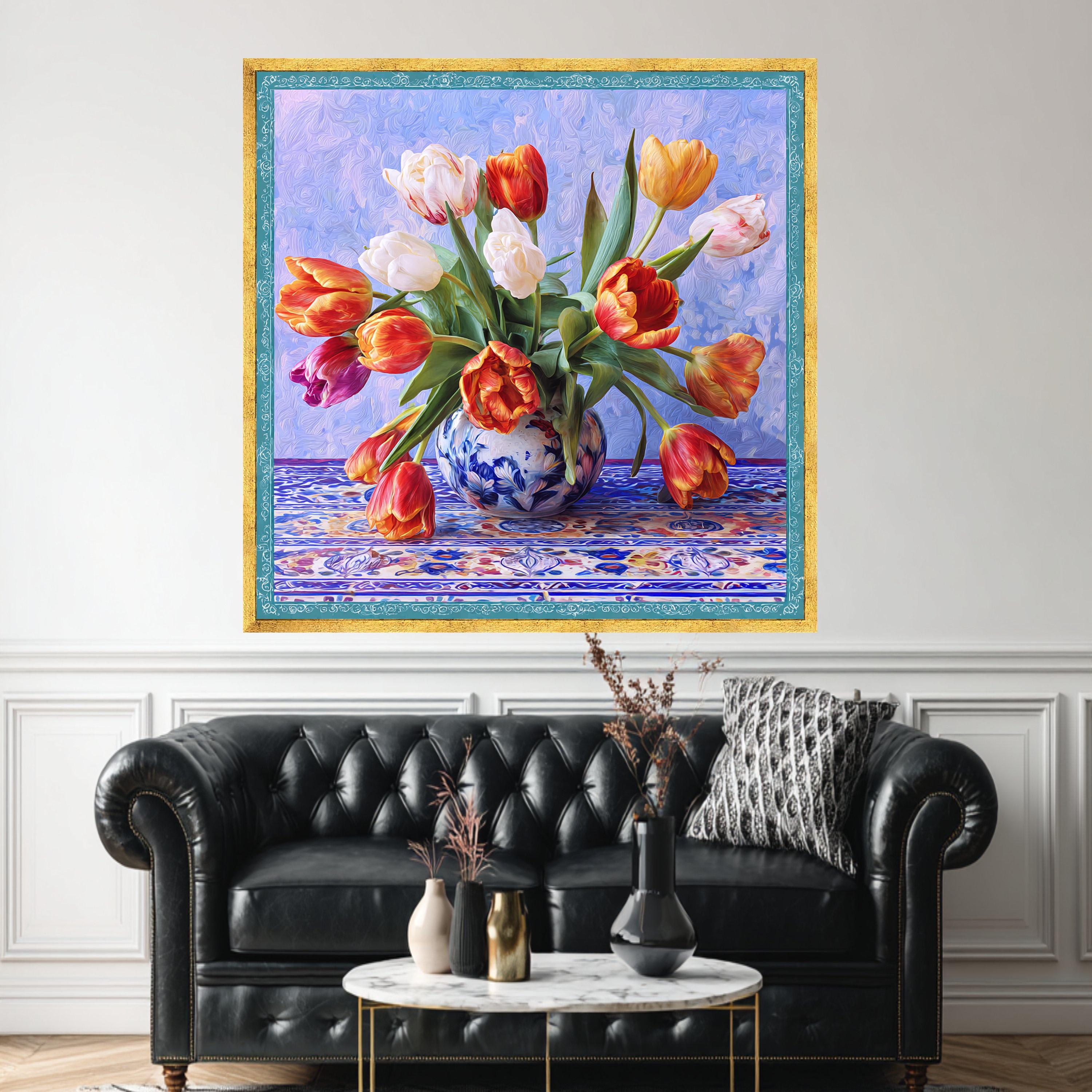 Vibrant Tulip Bouquet Canvas, Floral Still Life Wall Art, Modern ...
