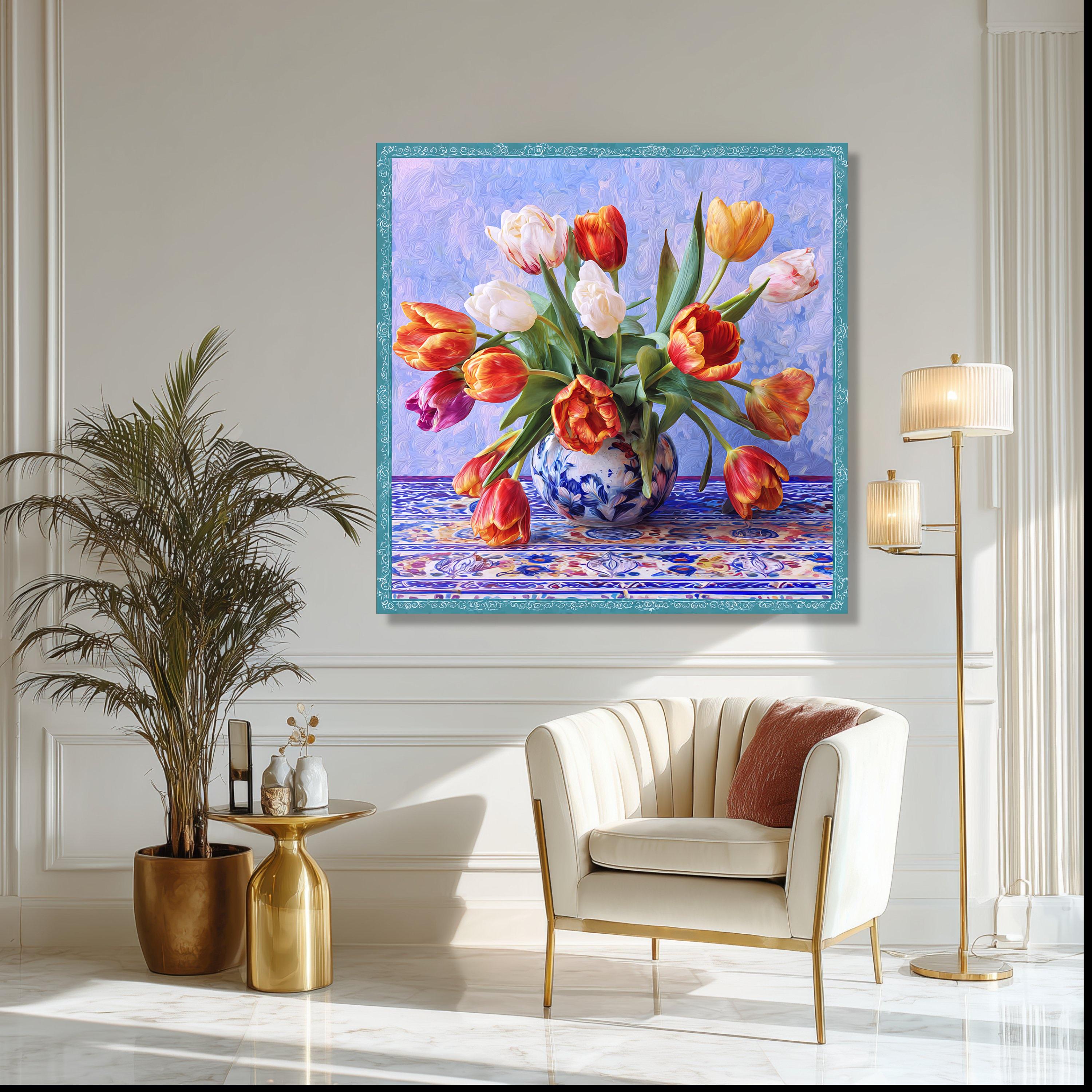 Vibrant Tulip Bouquet Canvas, Floral Still Life Wall Art, Modern ...