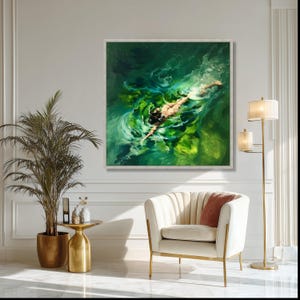 Woman Swimming Underwater Canvas, Serene Water Scene, Green Ocean Swim Wall Art, Premium Canvas Print, Luxury Home Decor image 8