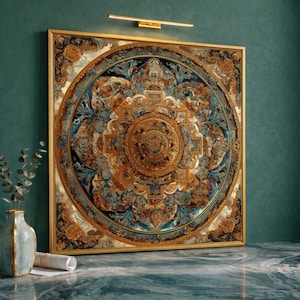Utsmyckad cirkulär mandala-canvas, vintage dekorativ väggkonst, elegant heminredning, blommönstercanvas, färdigt att hängas upp