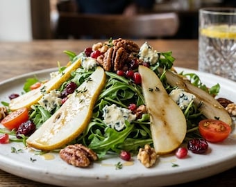 Arugula Fresh Salad with Pear, Pomegranate & Blue Cheese Recipe, Healthy Salad Recipe, Easy Lunch Recipe, Instant Digital Download pdf