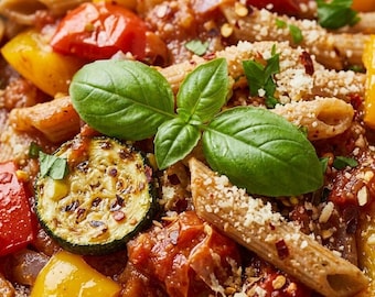 Easy Recipe Whole Wheat Pasta PDF, Tomato Sauce and Vegetables, Healthy Dinner, Instant Download