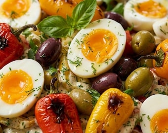 Healthy Roasted Pepper Salad Recipe, Fresh Summer Salad, Easy Roasted Pepper and Olive Salad, Instant Digital Download PDF