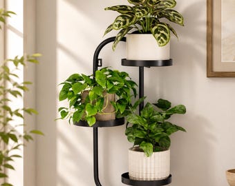 3-Tier Wall Plant Stand | Black Metal Hanging Planter Holder | Vertical Corner Shelf Display for Narrow Walls | Gift For Plant Lover