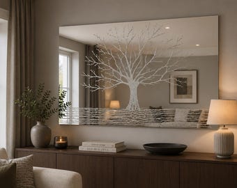 Mirror Tree Decor – 120cm X 80cm Glitter Resin Bevel Edge Mirror