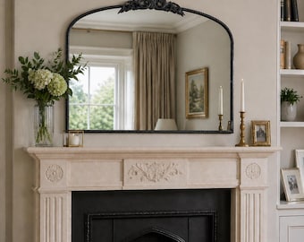 Black Ornate Crested Overmantle Mirror - Elegance Defined! - 102cm X 80cm
