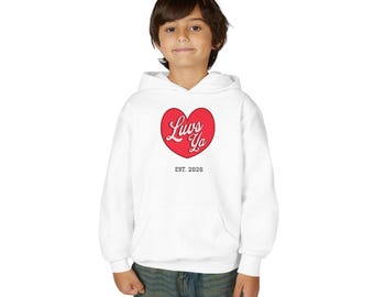 Luvs Ya Heart ユースパーカー | 赤いハートの文字、設立2028年