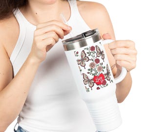 Travel Mug 40oz Insulated Tumbler | LuvsYa Butterfly Rose